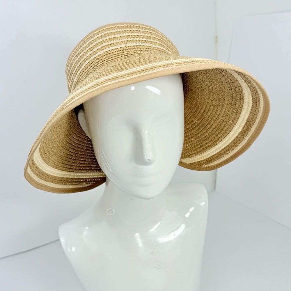 Magid Tan Cream Woven Paper Packable  Open Top Sun Hat with Bow